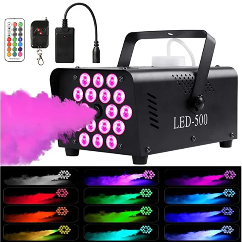 Disco farebný dymový stroj 500 W LED LED diaľkový hmla Ejektor DJ vianočná svadobná strana pódium Light Effects Fog Machine Dropship