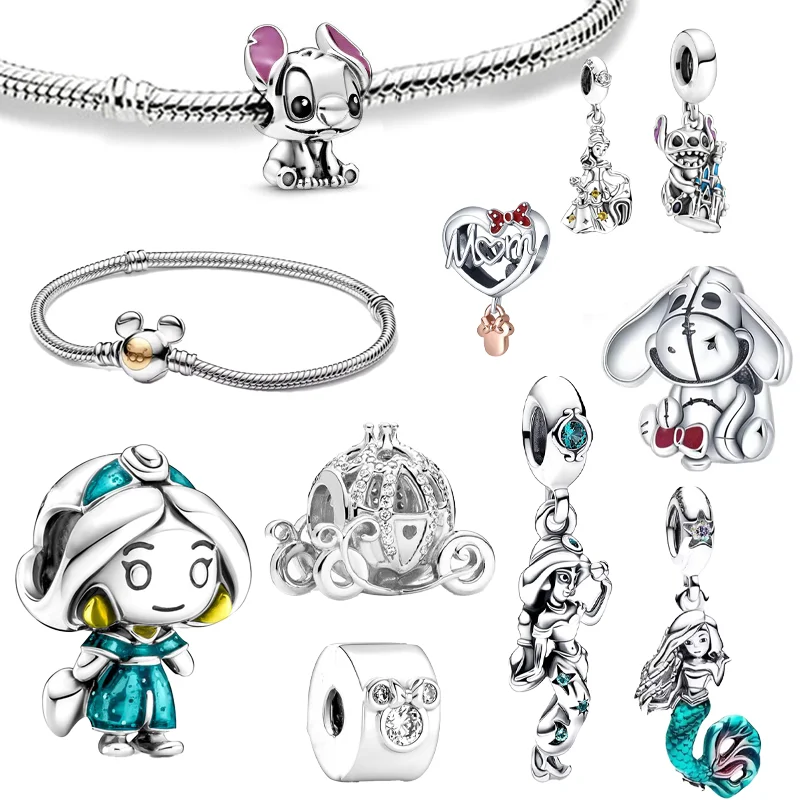 Disney 100. princezná tekvica vozík Mickey Minnie Dumbo Charm Stitch Beads Fit Original Pandora náramky