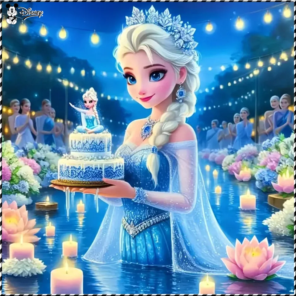 Disney 5D DIY Diamond Painting Cartoon Frozen Elsa River Candle Mosaic Cake Room Dekorácie