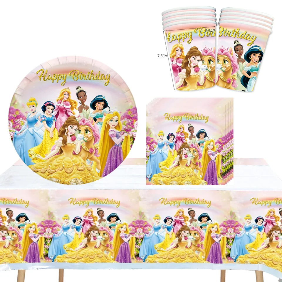 Disney 7 princezná téma narodeninová oslava dekorácia Snehulienka Popoluška Belle na jednorazové večierky papierové taniere na obrúsky