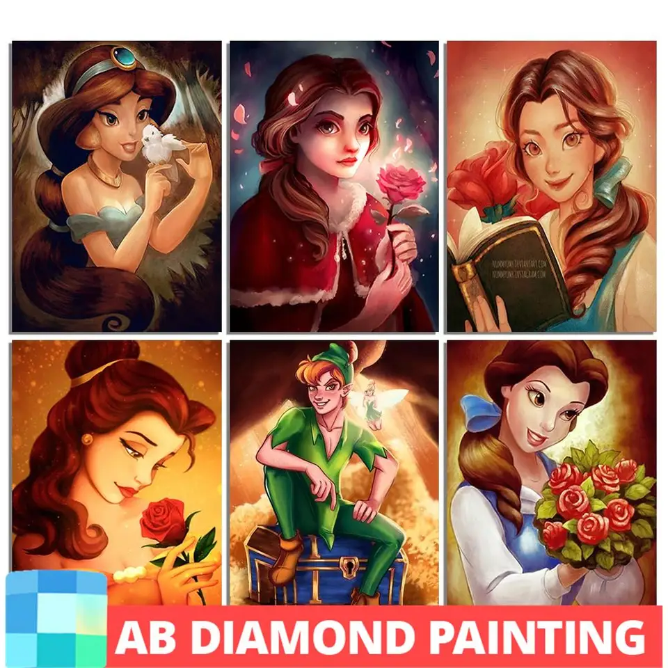 Disney ab vŕta diamantovú maľbu princezná princ Mosaic výšivka plné okrúhly štvorcový krížový steh súprava detská spálňa Domáca dekorácia