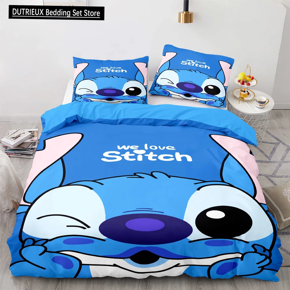 Disney Anime Stitch Pohodlná posteľ sada prikrývok kryt vankúš vankúš Anjel Angel Detská posteľ dospelá posteľ roztomilé dekorácie GIRL DARČEK