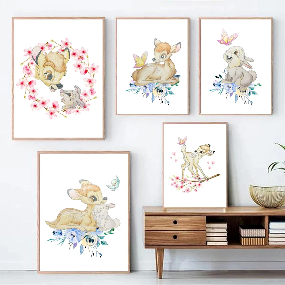 Disney Bambi a Thumper plagát akvarely karikatúry na stenu nástenné plátno maľba výtlačky pre detskú spálňu materské materské materské dekorácie