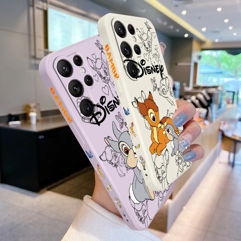 Disney Bambi Luxusná kreslená tekutina ľavá lano pre Samsung Galaxy S24 S23 S22 S21 S20 Fe S10 Ultra plus lite 5G kryt Soft Soft