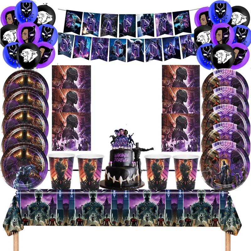 Disney Black Panther Téma narodeninová oslava jednorazové tabuľky s tabuľkami šálky obrúsky obrus