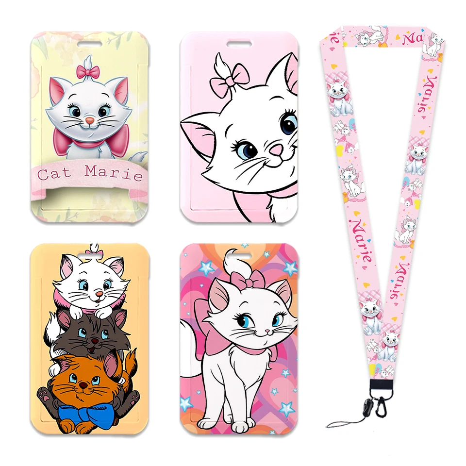 Disney Car Marie Cute The Aristo Card Držiteľ študent študent Keychain Girls Detské detské telocvičňa Držitie odznaku lano Pendant Cover