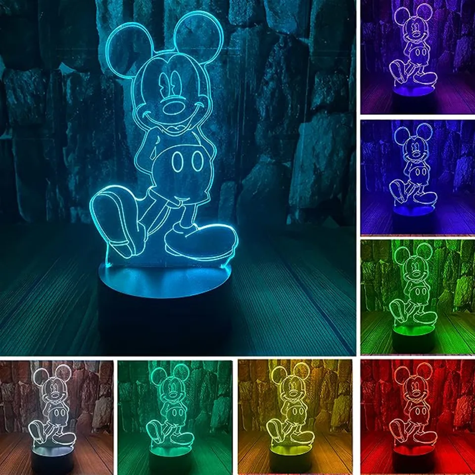 Disney Cartoon 3D nočné svetlo Minnie Mickey Mouse Akrylové dotykové svetlo 16 farieb lampa spálňa dekoratívna stolová lampa Darček