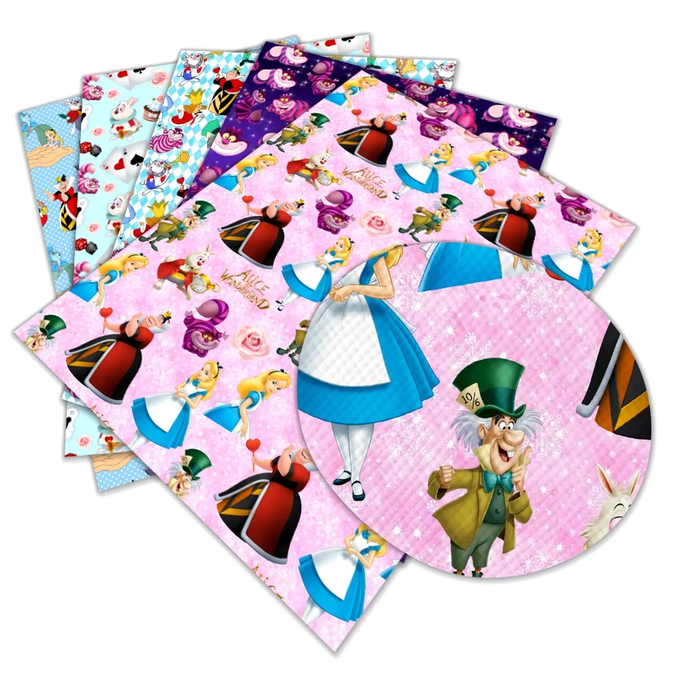 Disney Cartoon Alice v ríši divov princeznej princeznej 12*8 palcov faux kožené plachty Vinyl listy DIY náušnice s vlasovými remeslámi