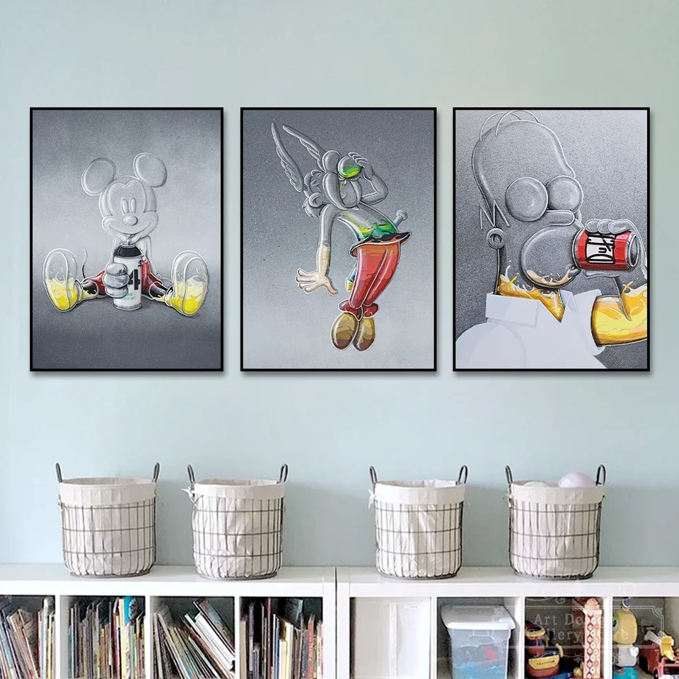 Disney Cartoon Anime Grey Mickey Simpsons Bart Portrét Poster Print Tlač plátno maľba nástenné umelecké obrázky Living Home Decor