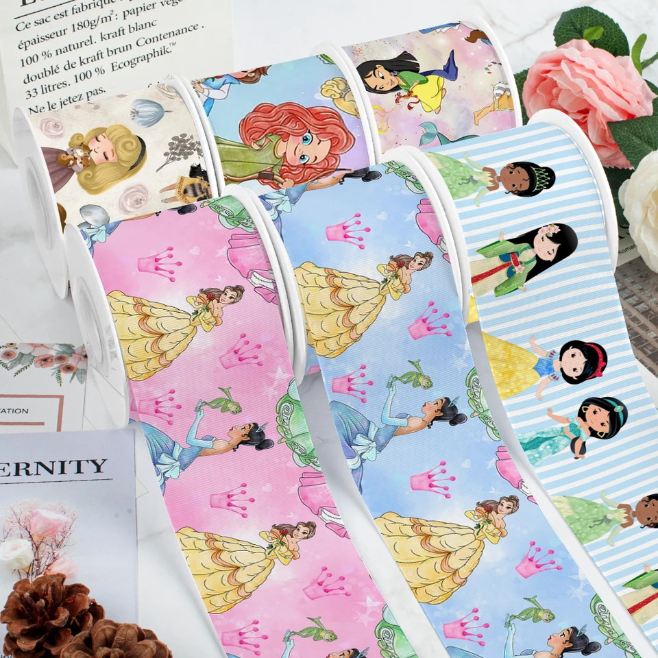 Disney Cartoon Beauty Princezná tlač Grosgrain Ribbon 5yards pre kutilské vlasy luky veselé večierky dec meterials
