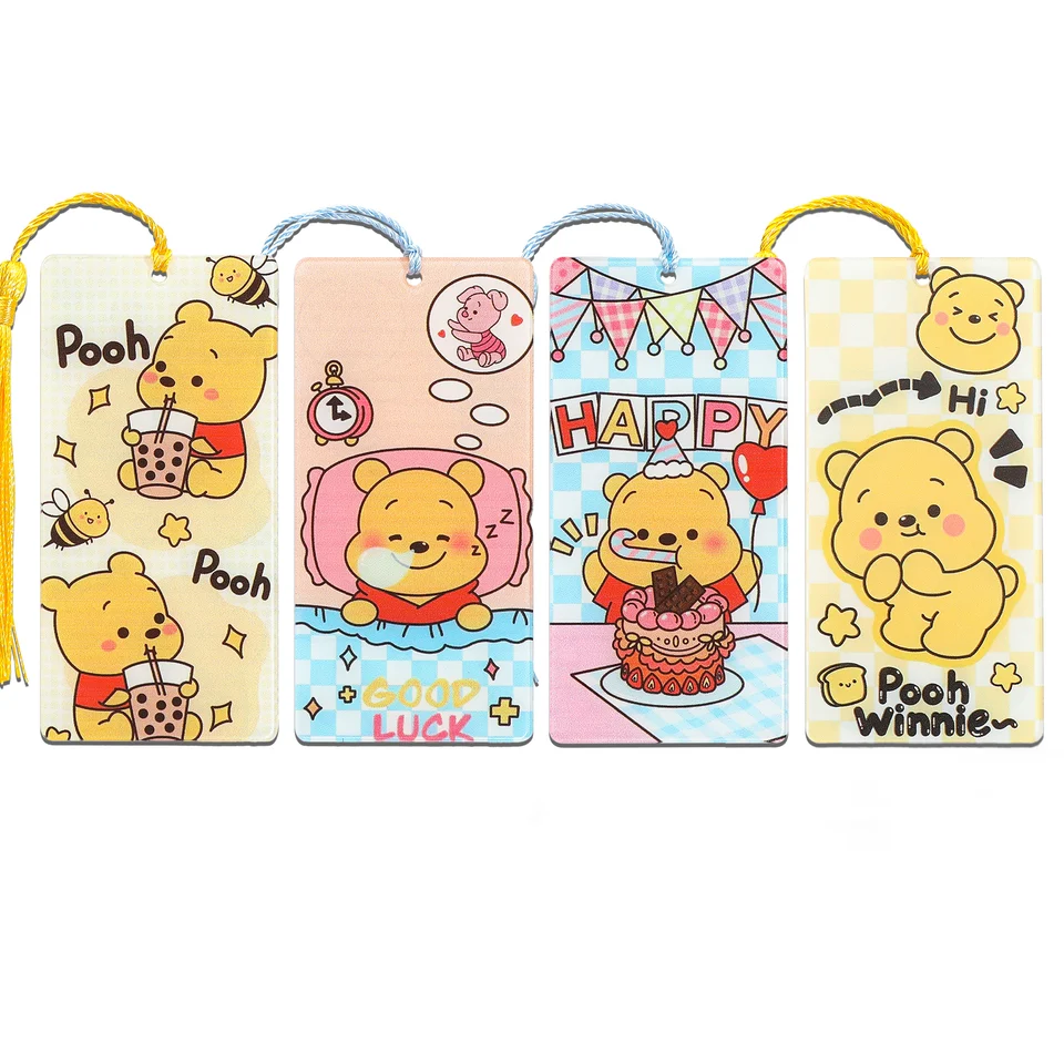 Disney Cartoon Cutoon Winnie Pooh medveď akrylové záložky kariet s Tassel for Women Men Detské medvedie kniha Značka čítanie dodávok