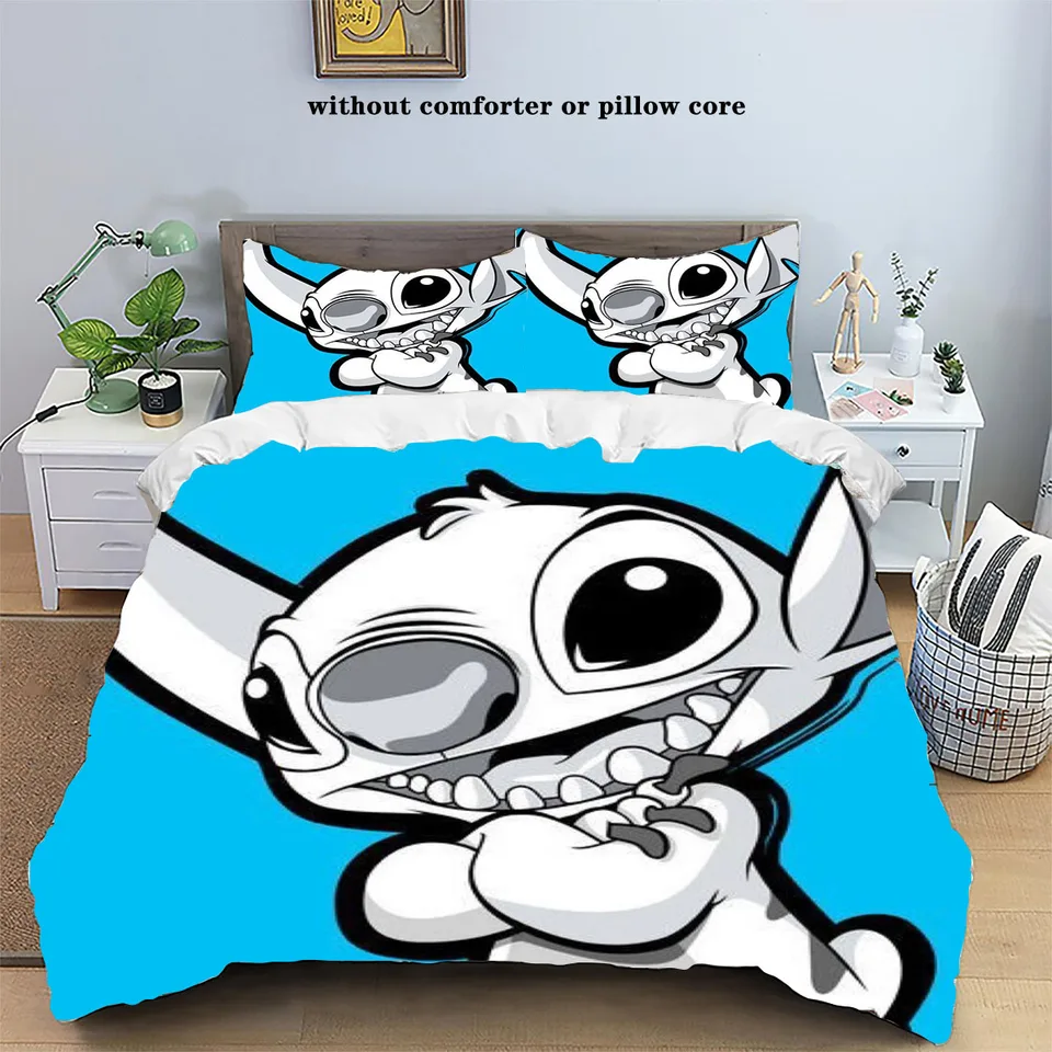Disney Cartoon Stitch Vytlačená posteľná obliečka Pohodlná 3-dielna vankúšová skrinka Ocra Ochrace Deti Dospelé dvojlôžková posteľ
