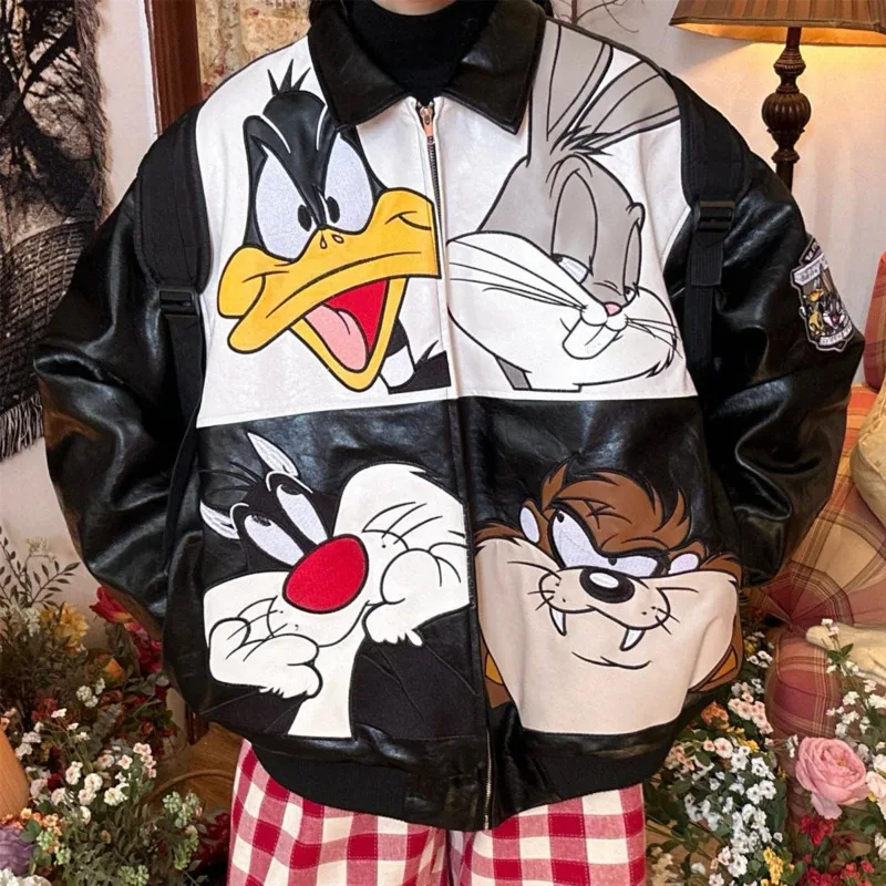 Disney Cartoon vyšíva kožená bavlnená bunda pre mužov a ženy zima nový americký štýl Trend cool bunda hustý teplý kabát