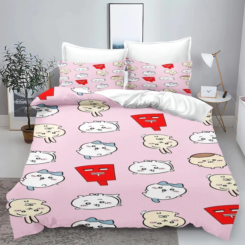 Disney Chiikawa posteľ kryje posteľnú scénu, moderné tlačené 2/3 kusové sety Queen Setfer Sets