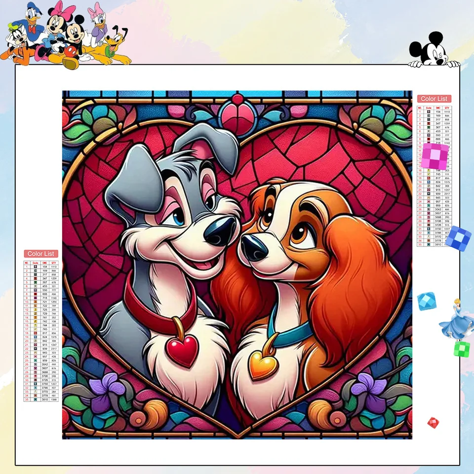 Disney Diamond Mosaic Lady a Tramp Painting Full Round Farbed Glass Cartoon 5D DIY Arts and Crafts Prispôsobený darček
