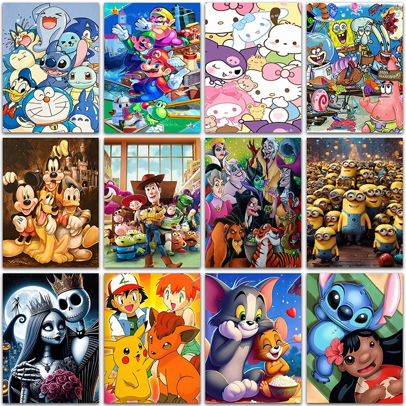 Disney Diamond Painting Kits Super Mario Sanrio Pokemon Spongebob Domov Domáca dekorácia Full Square & Round Winkloidy Mosaic Cross Stitch