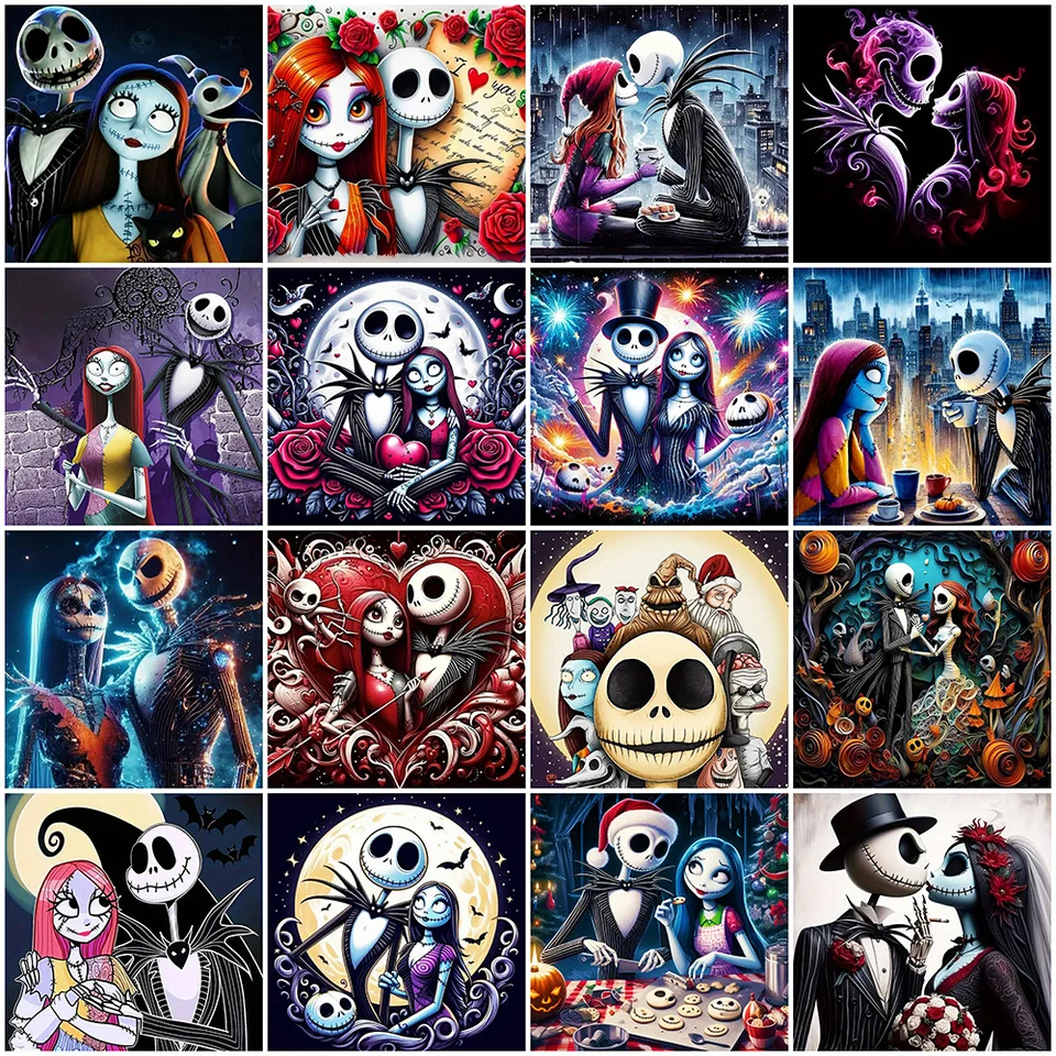 Disney Diamond výšivka Nočná mora pred vianočnými maľbami Full Square Round Jack Skallington Sally Mosaic Domovod