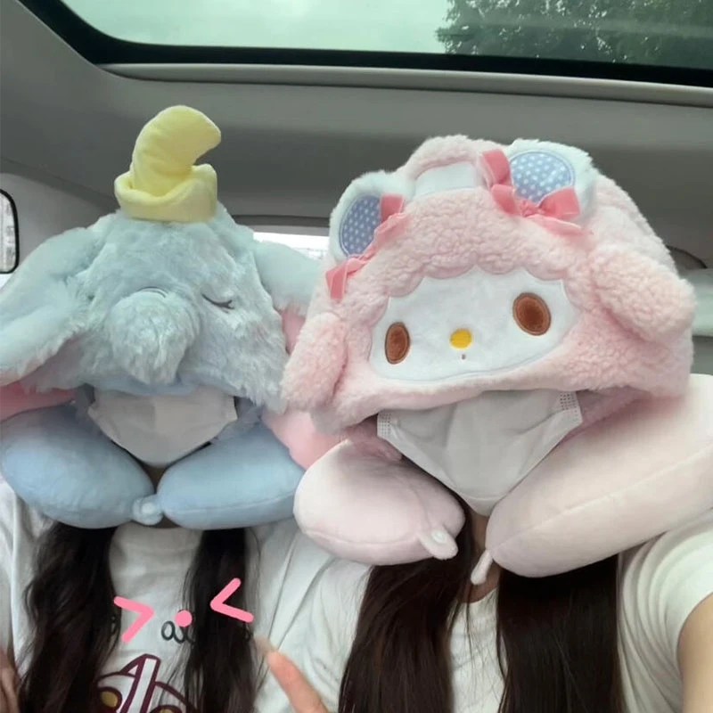 Disney dumbo s kapucňou v tvare U vankúš Kawaii Sanrio My melody krk vankúš Prenosný prenosný letecký vankúš krčný vankúš darček