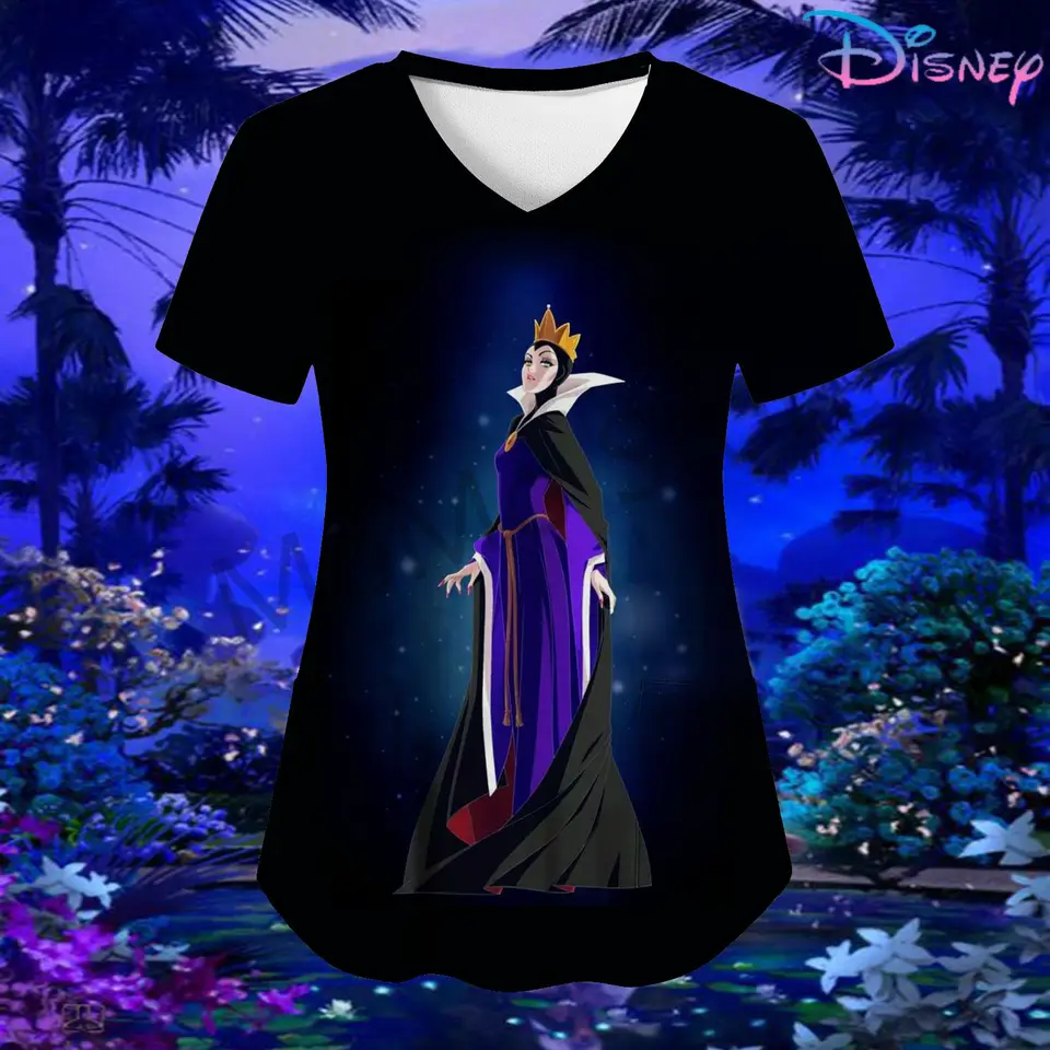 Disney Evil Queen Dámska v krku sestra uniforma Tričko Tričko s krátkym rukávom Party 2024 Streetwear Summer Y2K 3D výtlačok
