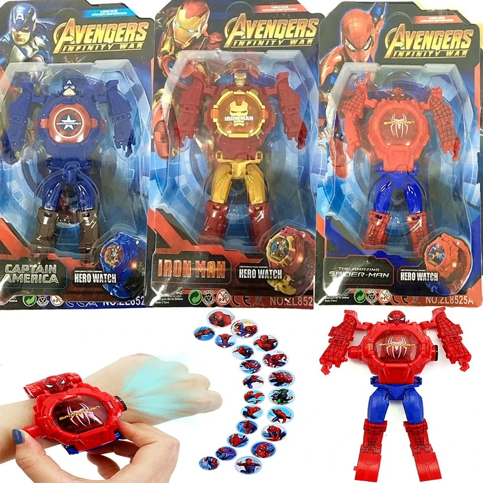 Disney Frozen Avengers Deformation Electronic Watch Boy Girl Hray Cartoon Iron Man Spiderman Transformovaný robotický detský darčekový hodinky