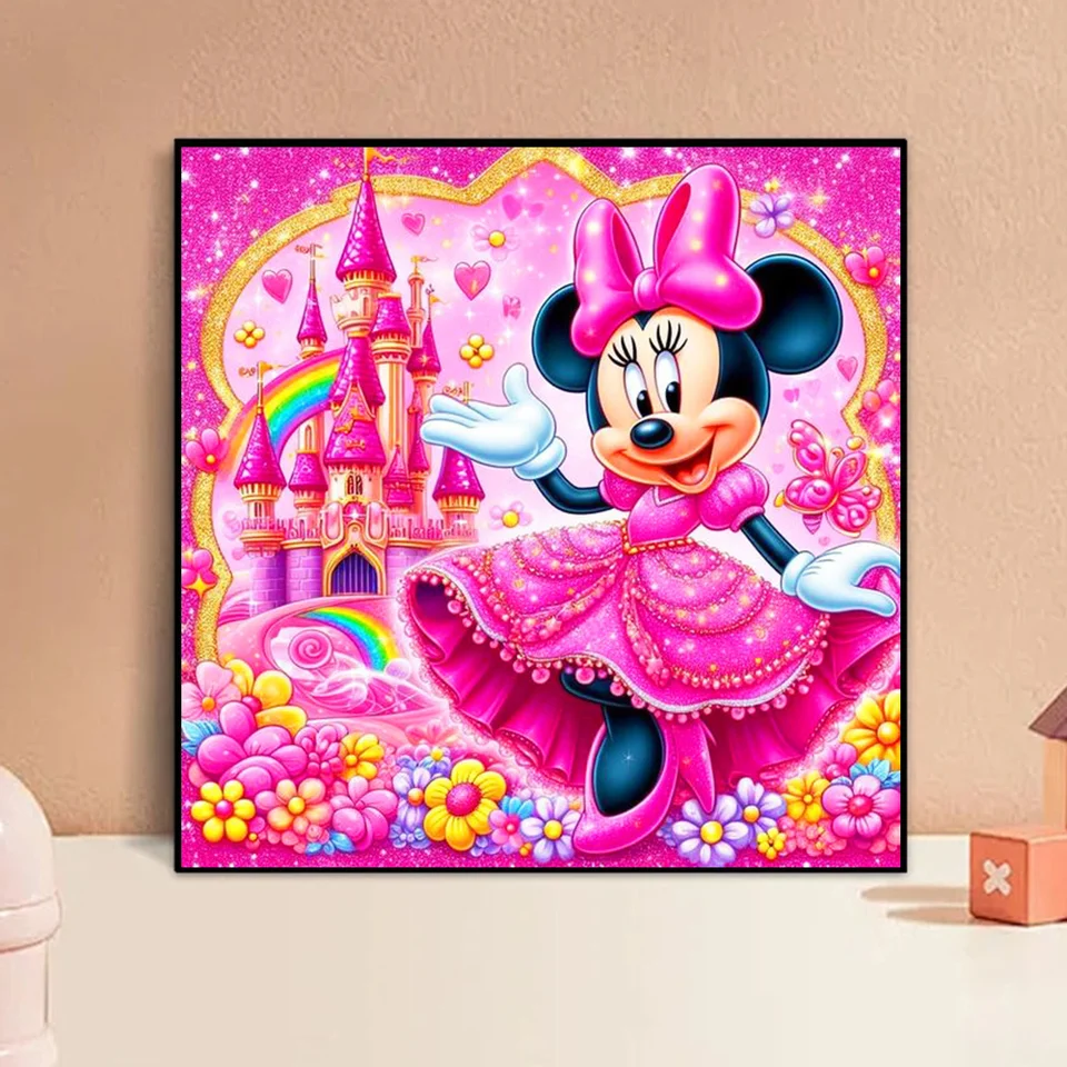 Disney Full Diamond vyšíva Minnie Mouse DIY Mosaic Castle Diamond maľba kvetina ručne vyrábaná darčeková stena dekorálna remeselníka