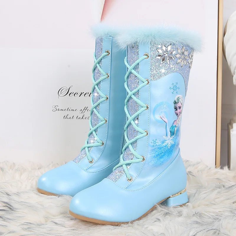 Disney Girls's High Päty zimné mrazené mrazené elsa princezná topánky Detské rukávy ružové topánky plyšové rytierske dievčatá dlhé topánky