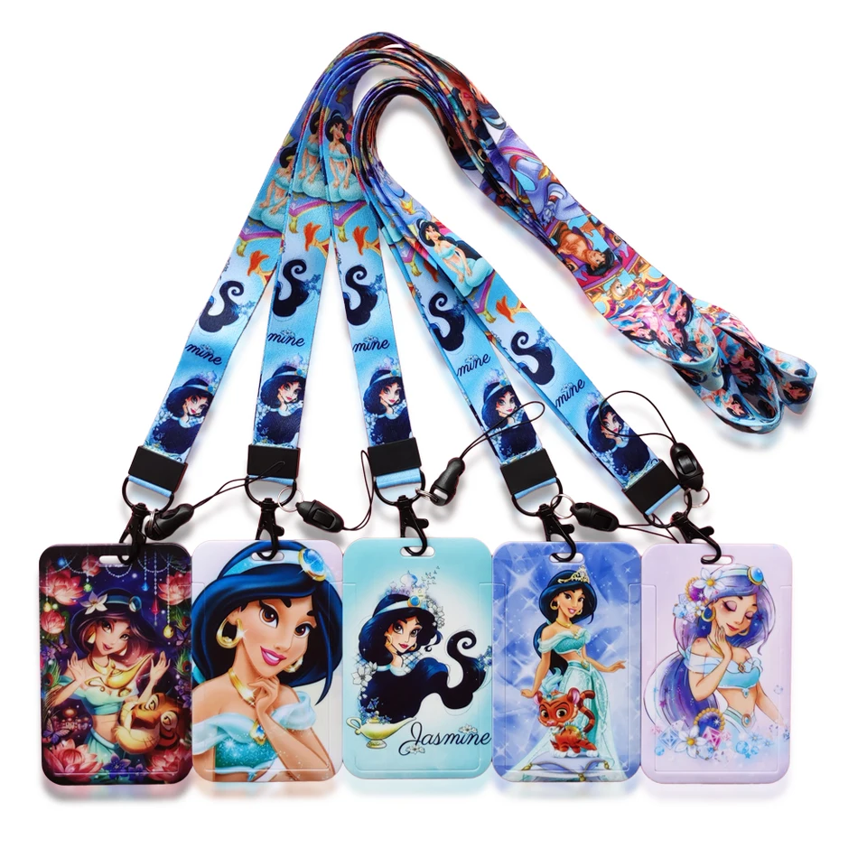 Disney Jasmine Princezná Lanyard ID Držiteľ odznaku pre karty Aladdin Access Card držiteľ krk kravata kravata žien držiteľmi kariet držiteľov kariet