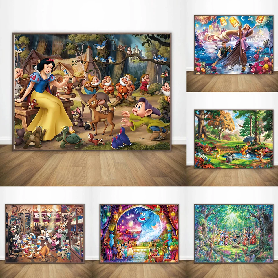 Disney karikatúra princezná Snehulienka Snehulienka Mermaid Elf Mickey Party Party Canvas Tlačené plagáty nástenné umenie detská izba domáce dekorácie darčeky