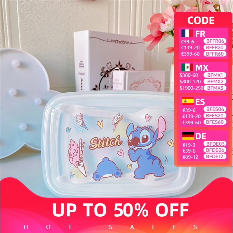 Disney Kawaii Lilo Stitch Lunch Box Elsa Anime Kids Prenosné bento boxy študent Hermetic Food Cristar Capacity Capacity Darček