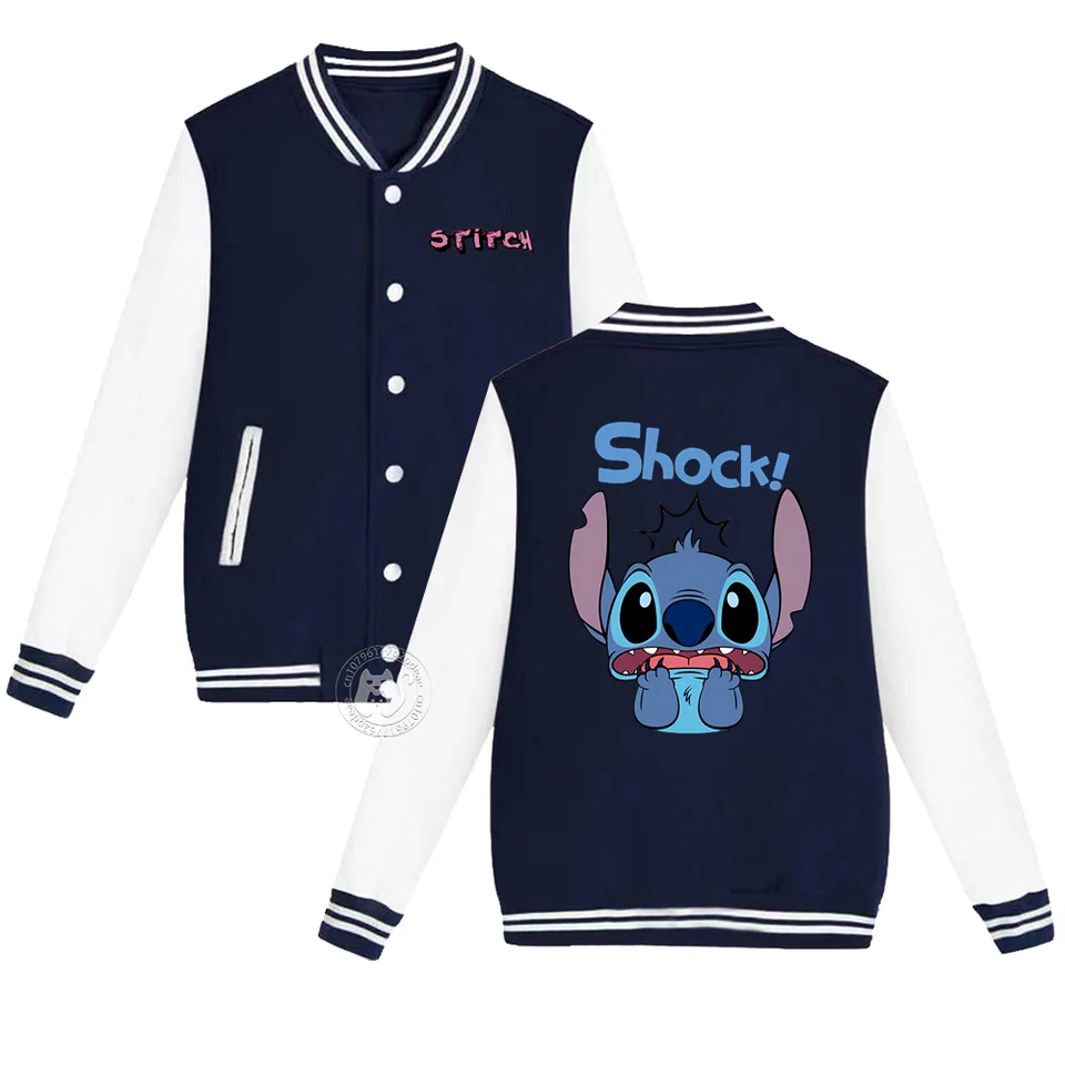 Disney Kids Cute Stitch Print Fall/Winter Baseball Uniforma pre chlapcov a dievčatá vo veku 2-14 Čalúnené teplé pohodlné vrcholy