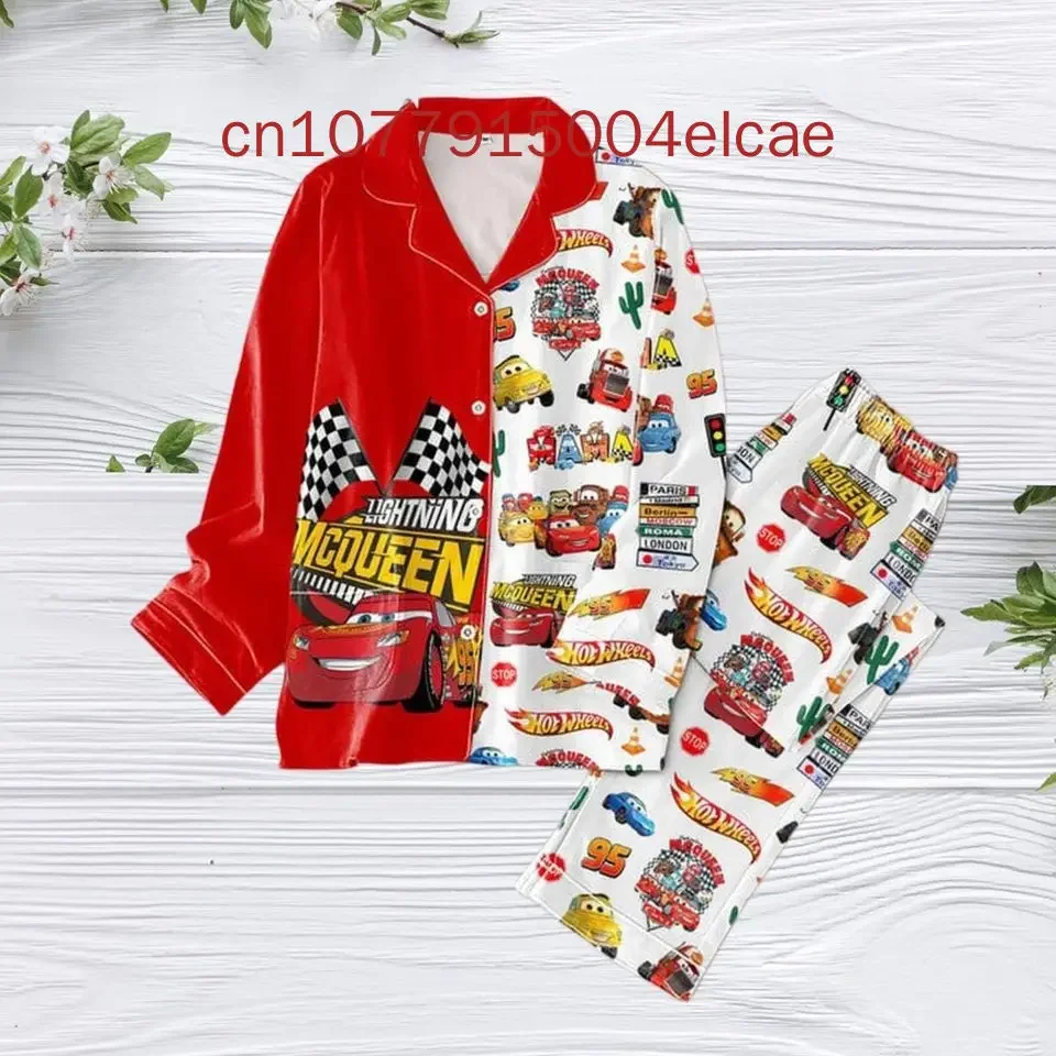 Disney Lightning McQueen Vianočná pyžama sada Disney Casy Men's and Women's Grouw Tirlt Pycham Set
