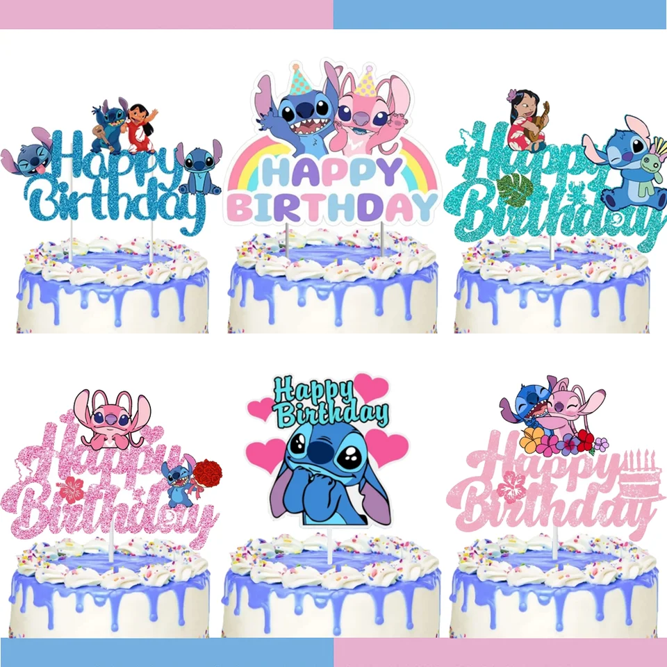 Disney Lilo & Stitch Cake Topper Všetko najlepšie k narodeninám Cake Decoration Acryl Party Dodávky pre deti narodeniny Dieťa o sprcha Dekorácie