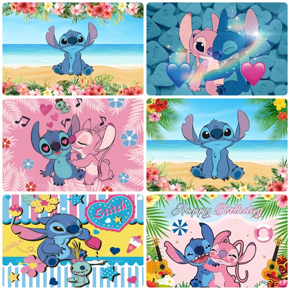 Disney Lilo & Stitch pozadie detí Kardij narodeninovú oslavu Foto dekorácie Fotografie Ocean Flower Pozadie bábätká pre bábätká Banner