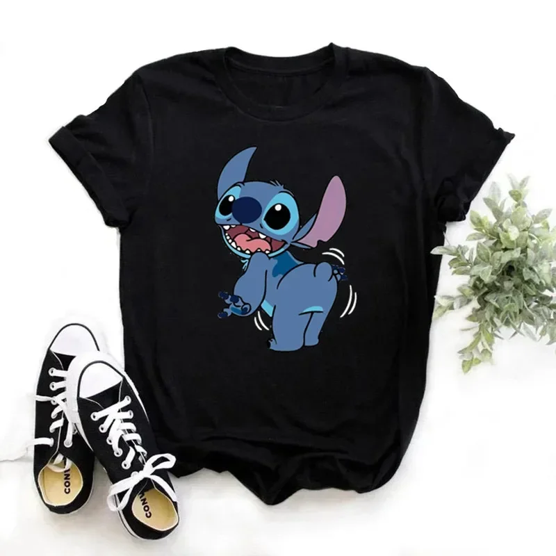 Disney lilo steh bavlna deti Detské tričká Roztomilý karikatúra čierna top leta O-neck Ohana Stitch detské tees chlapec dievčatko dieťa oblečenie