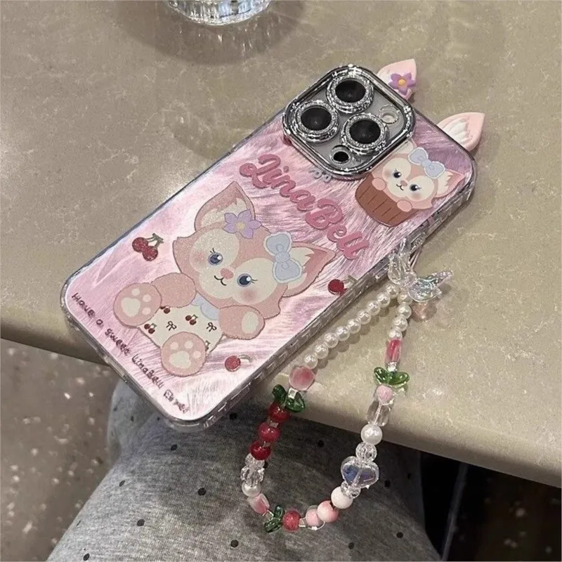 Disney Linabell Pink Fox Reťazové plátno Strieborné puzdro pre telefón pre iPhone 16 15 13 12 11 14 Pro Max xs xr x coque