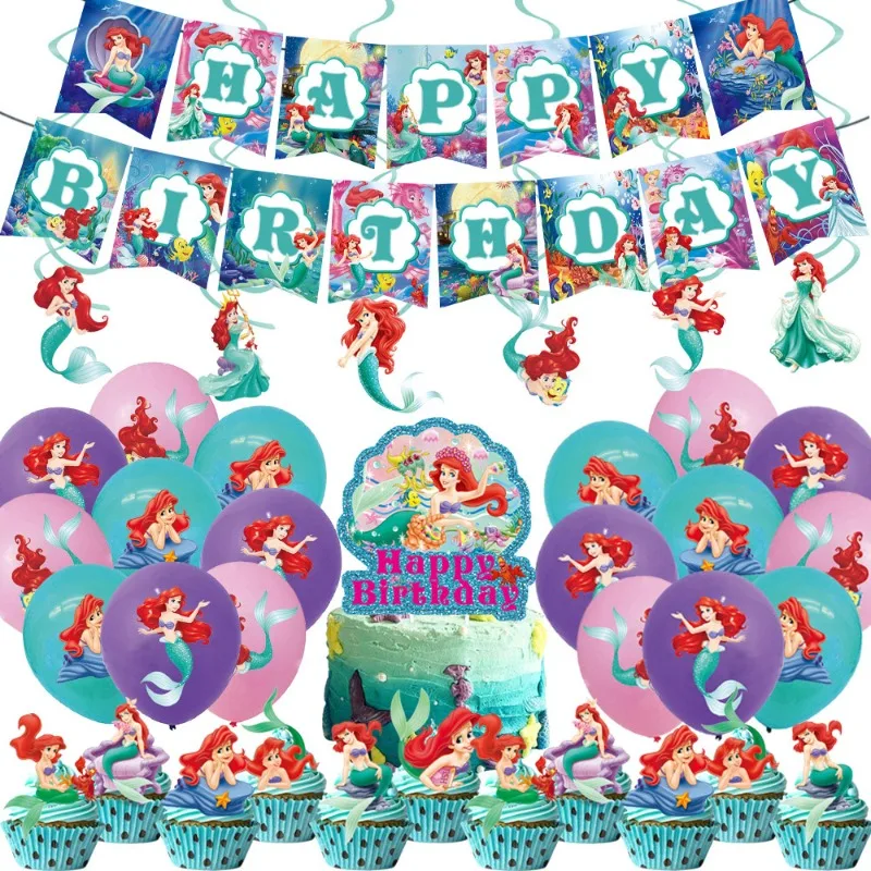 Disney Little Mermaid Téma Girl's Birthday Party Banner papierový pohár balónový tkant