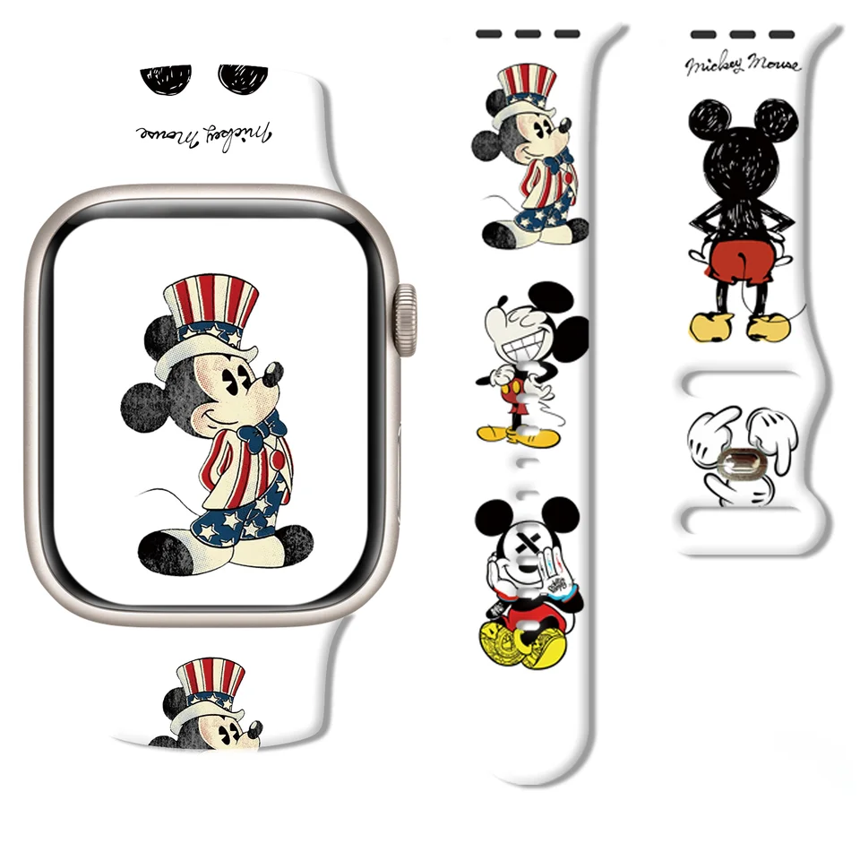 Disney Mich 6 Vytlačený remienok pre Apple Watch 10 9 8 7 Silikónový pás nahraditeľný náramok pre Iwatch 45 mm 44 mm 42 mm 40 mm hodinky
