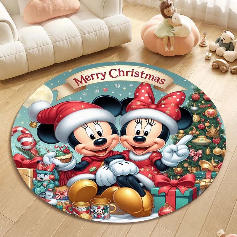 Disney Mickey Minnie Merry Chrismas vytlačený okrúhly koberec, spálňa, obývacia izba, rohožka, pohovka na stole, dekorácia domov, koberec, podlahová podlaha