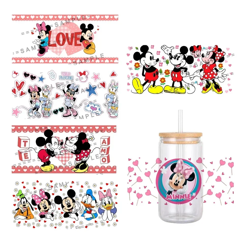 Disney Mickey Mouse Minnie Cartoon Pattern UV DTF Transfer Sticker Sticker Vodotesné nálepky pre 16oz sklenené nálepky