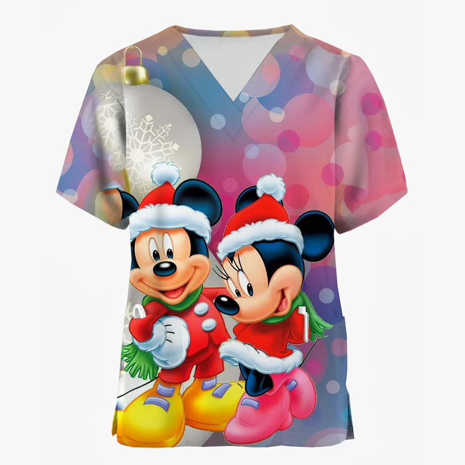 Disney Mickey Mouse Minnie Print vianočné prachy Tops Women Dentist Práca Jednotné sestry Scrub Uniforms Medicals Dental Hospital