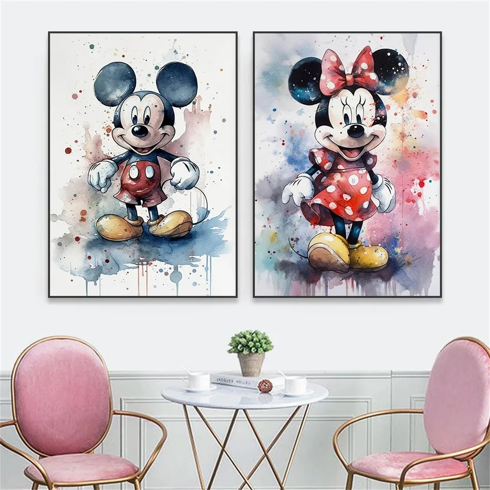 Disney Mickey Mouse Plaght Decor Decor Watercolor Print Minnie Mouse Canvas maľba maľba Donald Duck Picture Domáca nástenná dekorácia