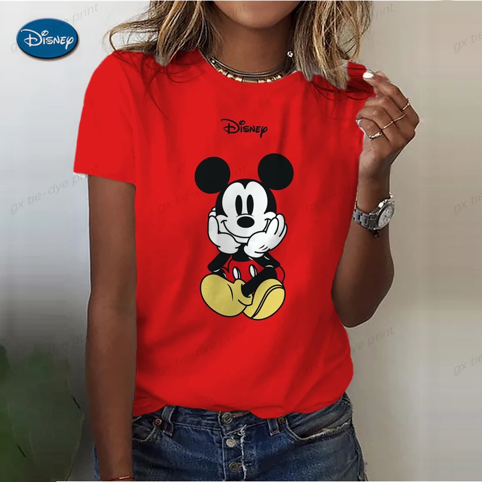 Disney Mickey Mouse tlačené dámske tričko Móda O-krk Dámsky krátky rukáv mimoriadne veľké top príležitostné košele Tričko Tričko