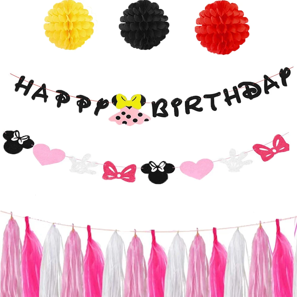 Disney Minnie Mouse Birthday Party Banner papierové kvety bábätká Svadba dekorácie narodeniny dekorácia Felt Banner Party