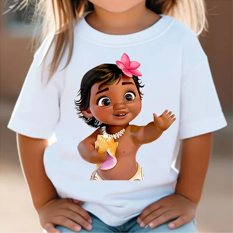 Disney Moana 2 Tričká DETI Anime karikatúra móda krátke rukávke Dievčatá letné roztomilé tričko Čisté bavlnené biele oblečenie