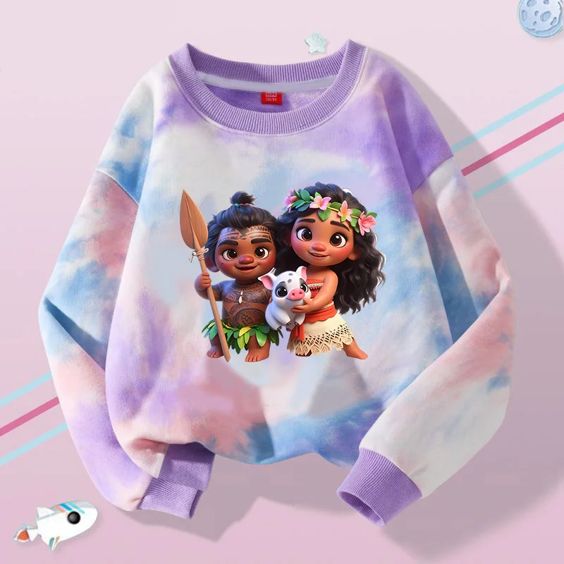 Disney Moana s dlhým rukávom Dievčatá Dievčatá chlapci s kravaty s kravaty Pullover tenké dne