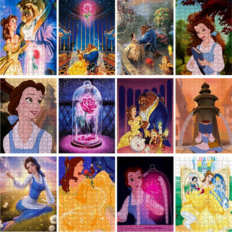 Disney Movie 300/500/1000 Puzzles Krás a šelma pre jigsaw Cartoon Collection Zbierka Vzdelávacie hračky pre deti