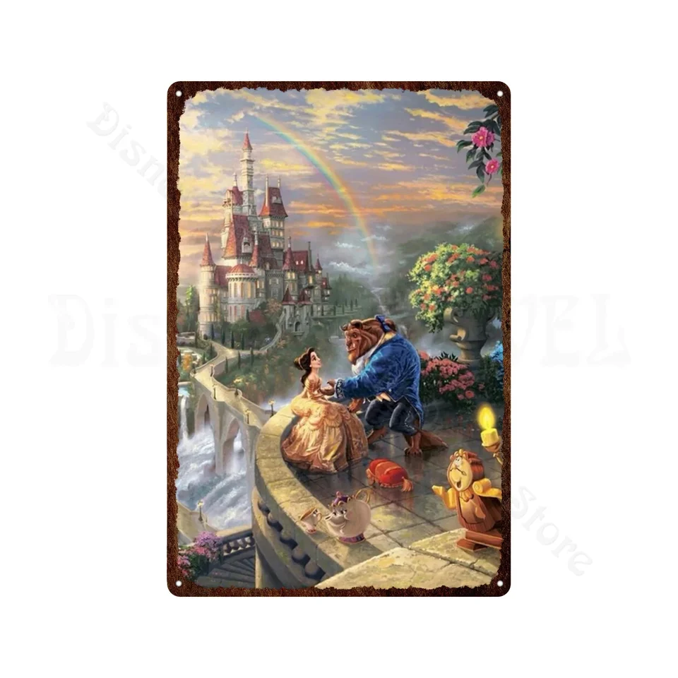 Disney Movie Beauty and the Beast Metal Tin Sign Retro štýl Tin Plaque Kov kovový plagát Kovový tanier kovová značka pre domáci dekor