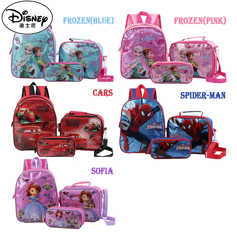 Disney New Frozen Detská školská taška Cartoon Základná škola taška roztomilý detská školská taška pre deti, trojdielna súprava
