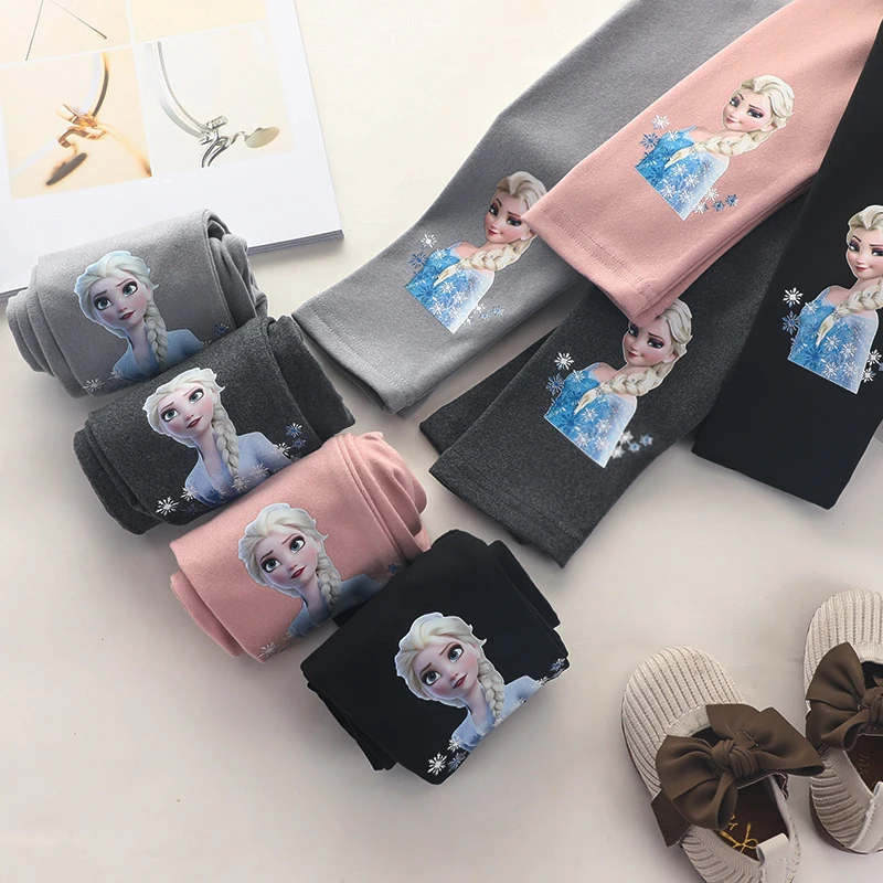 Disney nové dievčenské nohavice Cotton pre deti mrazené elsa jar jesenné dievčatko ružové modré nohavice čipka čipky pre deti legging móda 2-9Y