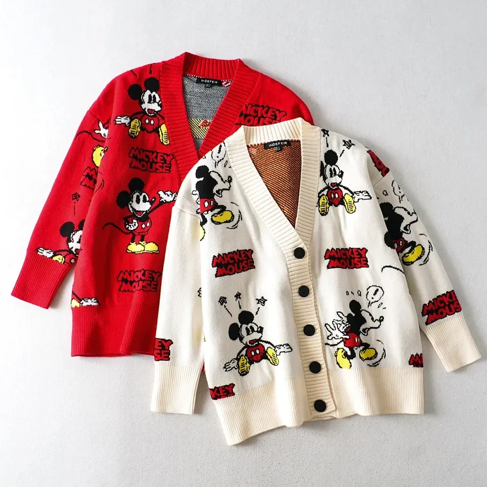 Disney pletené sveter Kórejské karikatúry Mickey Karikačné svetre pre ženy s kabátmi jeseň a zimná voľná divoký zahusťovaný kawaii topy kawaii